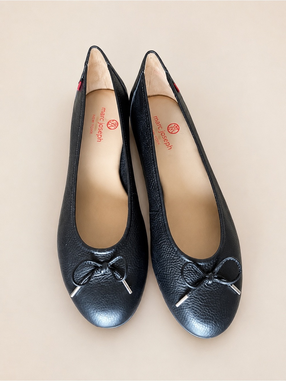 Marc Joseph New York Black Pebbled Leather Ballet Flats Size 10